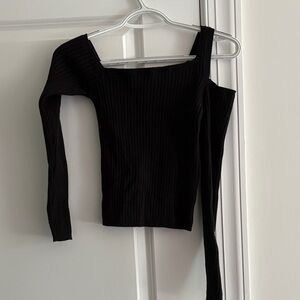 superdown Black Ribbed asymmetrical Top